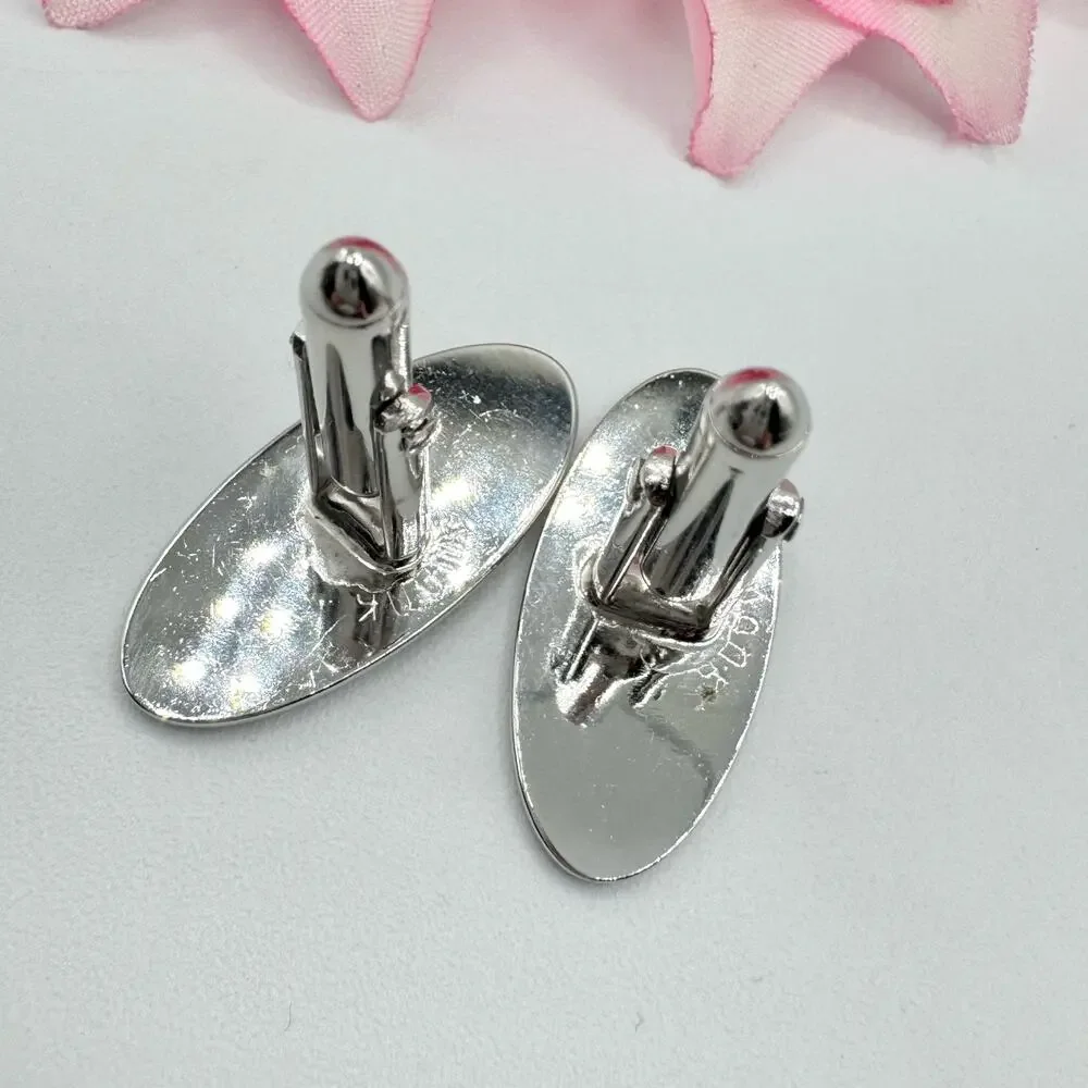Vintage Swank Cufflinks Matte Shiny Silver Tone Oval Signed Textured Retro Cool